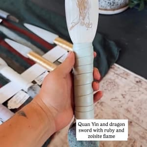 14" Quan Yin and Dragon Sword with Ruby Zoisite Flame